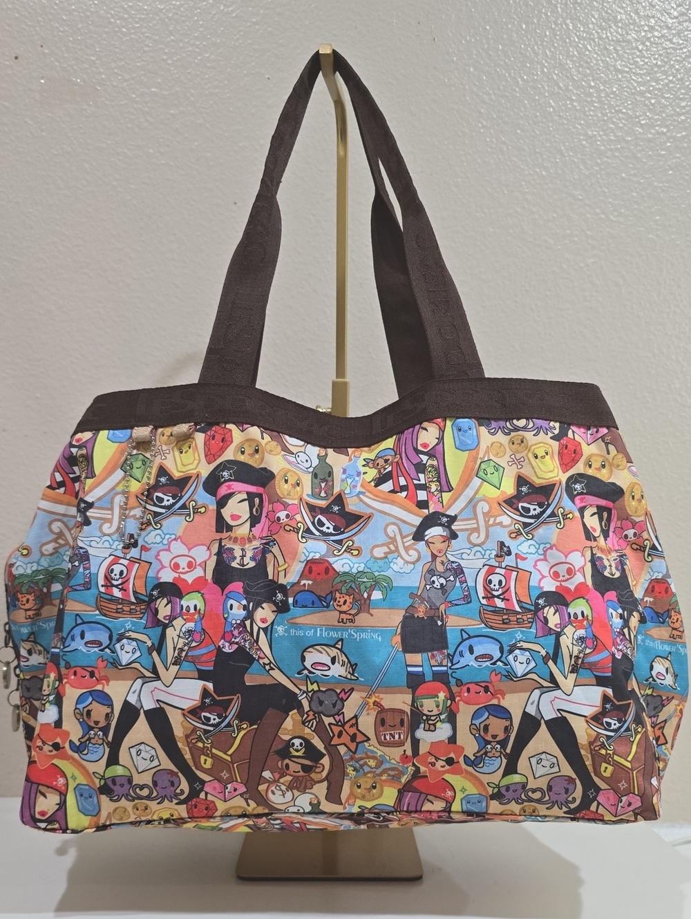 tokidoki Multicolor Pirate Print Tote with Brown Trim